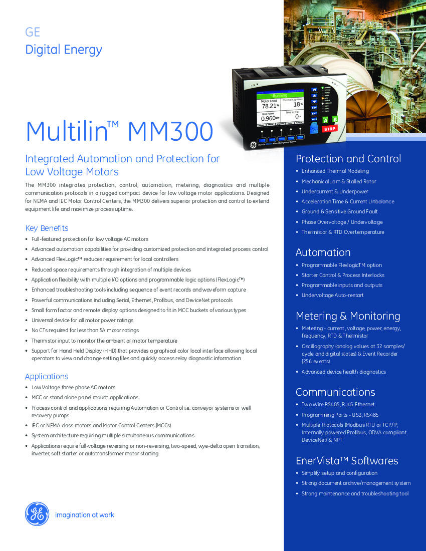 First Page Image of MM300-BEHPSCA GE Multilin MM300 Brochure.pdf